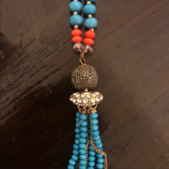 Beaded Long necklace blue orange gold beads cz stones with adjustable sizer NWT - Picture 7 of 7